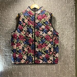 Stella Parker Floral Quilted Vest Xl Full Zip Polyester Colorful Casual New